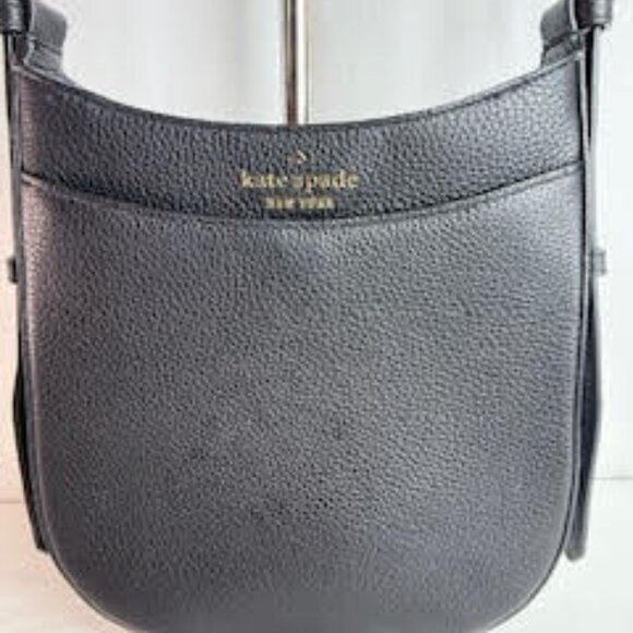 Kate Spade New York Pebbled Leather Crossbody Bag Black | Gold Hardware Detail - Picture 3 of 12